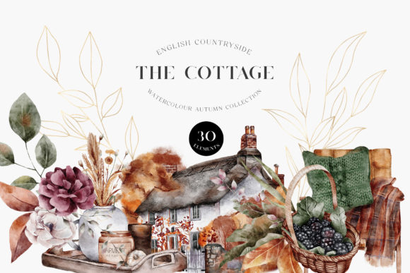 Autumn Watercolor Collection Gold PNG